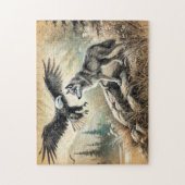 Adelaar en wolf in het wilde landschap legpuzzel (Verticaal)