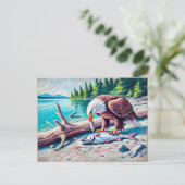 Adelaar Eten Vis bij Riverbank Pastel Chalk Drawin Briefkaart (Staand voorkant)
