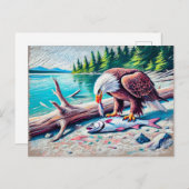 Adelaar Eten Vis bij Riverbank Pastel Chalk Drawin Briefkaart (Voorkant / Achterkant)