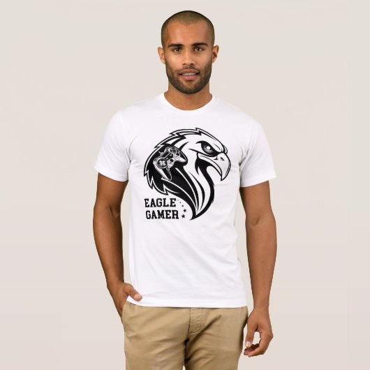 Adelaar-gamerlogo met gamecontroller en fel t-shirt (Voorkant volledig)