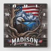 Adelaar genesteld tussen bergen en Amerikaanse vla Vierkante Klok (Voorkant)