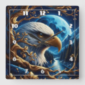 Adelaar in de buurt van de rivier onder maanverlic vierkante klok (Voorkant)