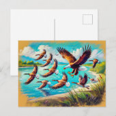 Adelaar jagen op wilde ganzen bij Lake Pastel Chal Briefkaart (Voorkant / Achterkant)