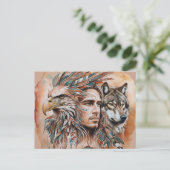 Adelaar - Man - Wolf - waterverf art 1 - Fan Fun Briefkaart (Staand voorkant)
