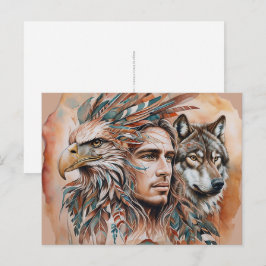 Adelaar - Man - Wolf - waterverf art 1 - Fan Fun Briefkaart