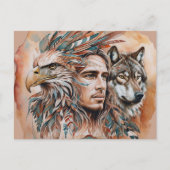 Adelaar - Man - Wolf - waterverf art 1 - Fan Fun Briefkaart (Voorkant)
