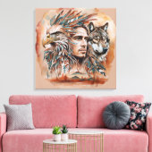 Adelaar - Man - Wolf - waterverf art 1 - Fan Fun Canvas Afdruk (Insitu (Woonkamer))