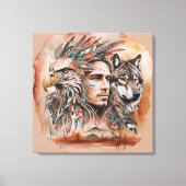Adelaar - Man - Wolf - waterverf art 1 - Fan Fun Canvas Afdruk (Voorkant)