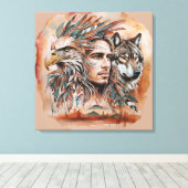 Adelaar - Man - Wolf - waterverf art 1 - Fan Fun Canvas Afdruk (Insitu (Houten vloer))