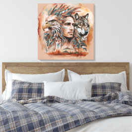 Adelaar - Man - Wolf - waterverf art 1 - Fan Fun Canvas Afdruk