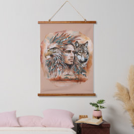 Adelaar - Man - Wolf - waterverf art 1 - Fan Fun Hangend Wandkleed