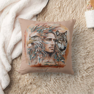 Adelaar - Man - Wolf - waterverf art 1 - Fan Fun Kussen