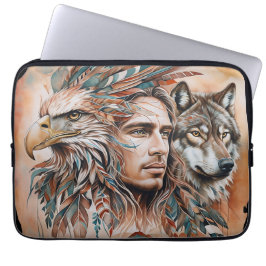Adelaar - Man - Wolf - waterverf art 1 - Fan Fun Laptop Sleeve