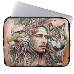 Adelaar - Man - Wolf - waterverf art 1 - Fan Fun Laptop Sleeve