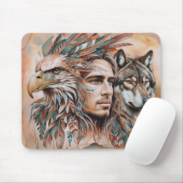 Adelaar - Man - Wolf - waterverf art 1 - Fan Fun Muismat