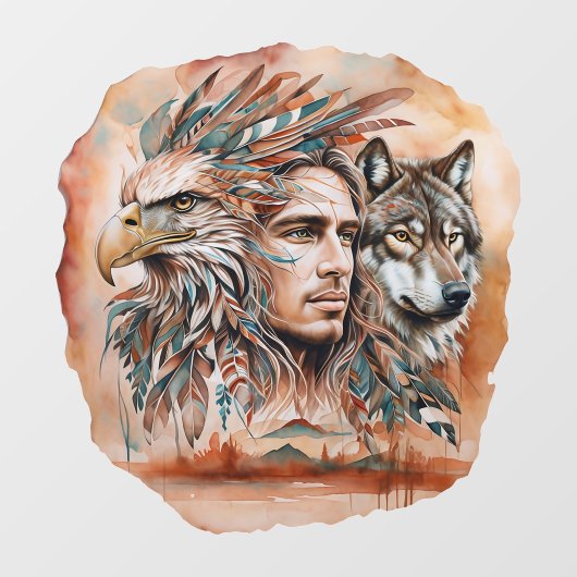 Adelaar - Man - Wolf - waterverf art 1 - Fan Fun Raamsticker (Vel)