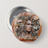 Adelaar - Man - Wolf - waterverf art 1 - Fan Fun Ronde Button 7,6 Cm (Voorkant /achterkant)