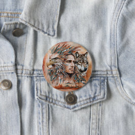 Adelaar - Man - Wolf - waterverf art 1 - Fan Fun Ronde Button 7,6 Cm