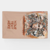 Adelaar - Man - Wolf - waterverf art 1 - Fan Fun Spandoek (Horizontaal)