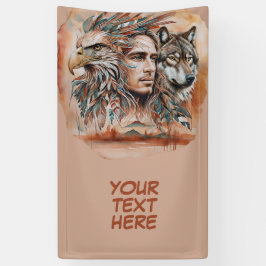 Adelaar - Man - Wolf - waterverf art 1 - Fan Fun Spandoek