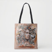Adelaar - Man - Wolf - waterverf art 1 - Fan Fun Tote Bag (Voorkant)