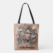 Adelaar - Man - Wolf - waterverf art 1 - Fan Fun Tote Bag (Achterkant)