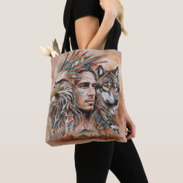 Adelaar - Man - Wolf - waterverf art 1 - Fan Fun Tote Bag