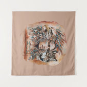 Adelaar - Man - Wolf - waterverf art 1 - Fan Fun Wandkleed (Voorkant (horizontaal))