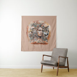 Adelaar - Man - Wolf - waterverf art 1 - Fan Fun Wandkleed