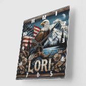 Adelaar met Amerikaanse vlag achtergrond Vierkante Klok (Hoek)