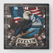 Adelaar met Amerikaanse vlag en bergen Vierkante Klok (Voorkant)
