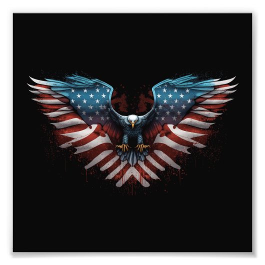 adelaar-met-amerikaanse-vlag-it foto afdruk (Voorkant)