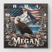 Adelaar met berg en Amerikaanse vlag Vierkante Klok (Voorkant)
