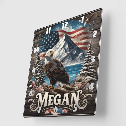 Adelaar met berg en Amerikaanse vlag Vierkante Klok (Hoek)