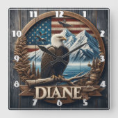 Adelaar met bergen en vlag vierkante klok (Voorkant)