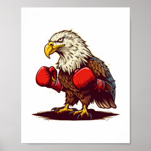 Adelaar met bokshandschoenen voor een koel en fel  poster