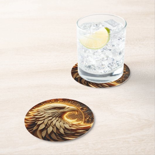 Adelaar met een ingewikkelde gouden adelaar ronde kartonnen onderzetter (Insitu)