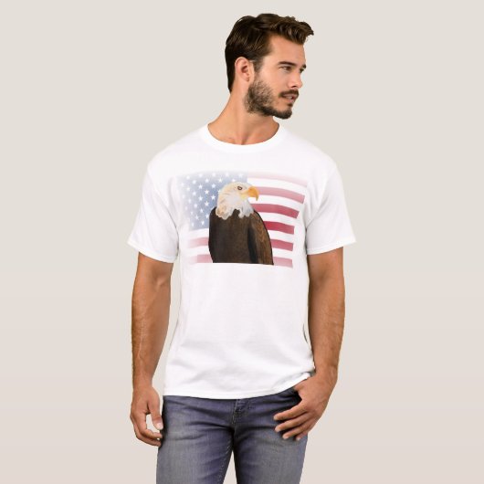 Adelaar met vervaagde Amerikaanse vlag T-shirt (Voorkant volledig)