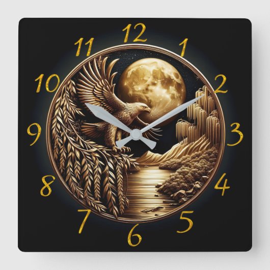 Adelaar neergestreken door maanverlichte wateren b vierkante klok (Voorkant)