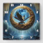 Adelaar neergestreken in hemels landschap bij nach vierkante klok (Voorkant)