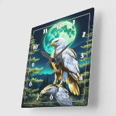 Adelaar neergestreken onder maanverlichte hemel in vierkante klok (Hoek)