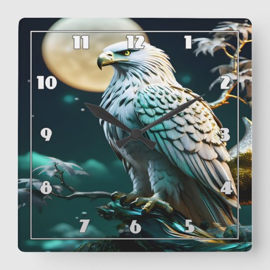 Adelaar neergestreken onder maanverlichte hemel in vierkante klok (Voorkant)