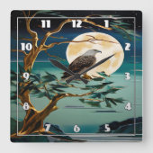 Adelaar neergestreken op boom onder volle maan nac vierkante klok (Voorkant)