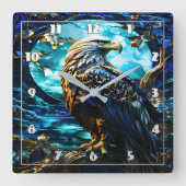 Adelaar neergestreken op boomtak bij nacht vierkante klok (Voorkant)