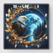 Adelaar neergestreken op boomtak onder maanlicht vierkante klok (Voorkant)