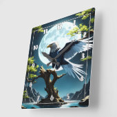 Adelaar neergestreken op boomtak onder maanlicht vierkante klok (Hoek)