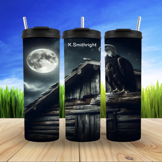 Adelaar neergestreken op Cabin Roof Moonlit Thermosbeker