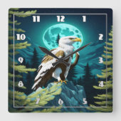 Adelaar neergestreken op Rock Under Moonlit Sky Vierkante Klok (Voorkant)