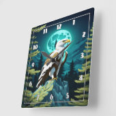 Adelaar neergestreken op Rock Under Moonlit Sky Vierkante Klok (Hoek)