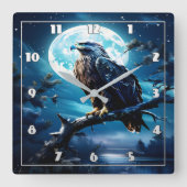 Adelaar neergestreken op tak onder maanlicht vierkante klok (Voorkant)